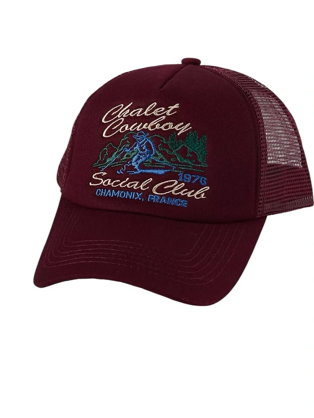 Anthropologie Worn West Trucker Hat Maroon Chalet Cowboy Social Club NWT
